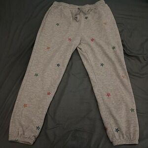 Vintage Women's Grey Sweats Multicolor Embroidered Stars